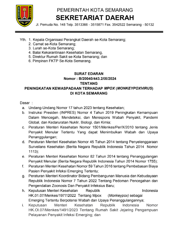 PENINGKATAN KEWASPADAAN TERHADAP MPOX (MONKEYPOX VIRUS)  DI KOTA SEMARANG